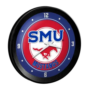 SMU Mustangs: Ribbed Frame Wall Clock