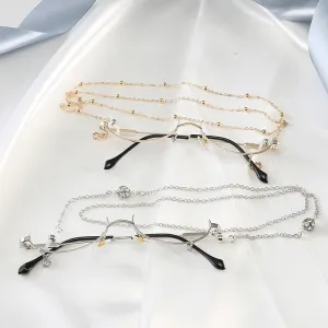 SO&EI Ins Popular Vintage Lower Half Frame No Lens Women Glasses Frame Water Drop Pendant Chain Decorative Glasses Empty Frame