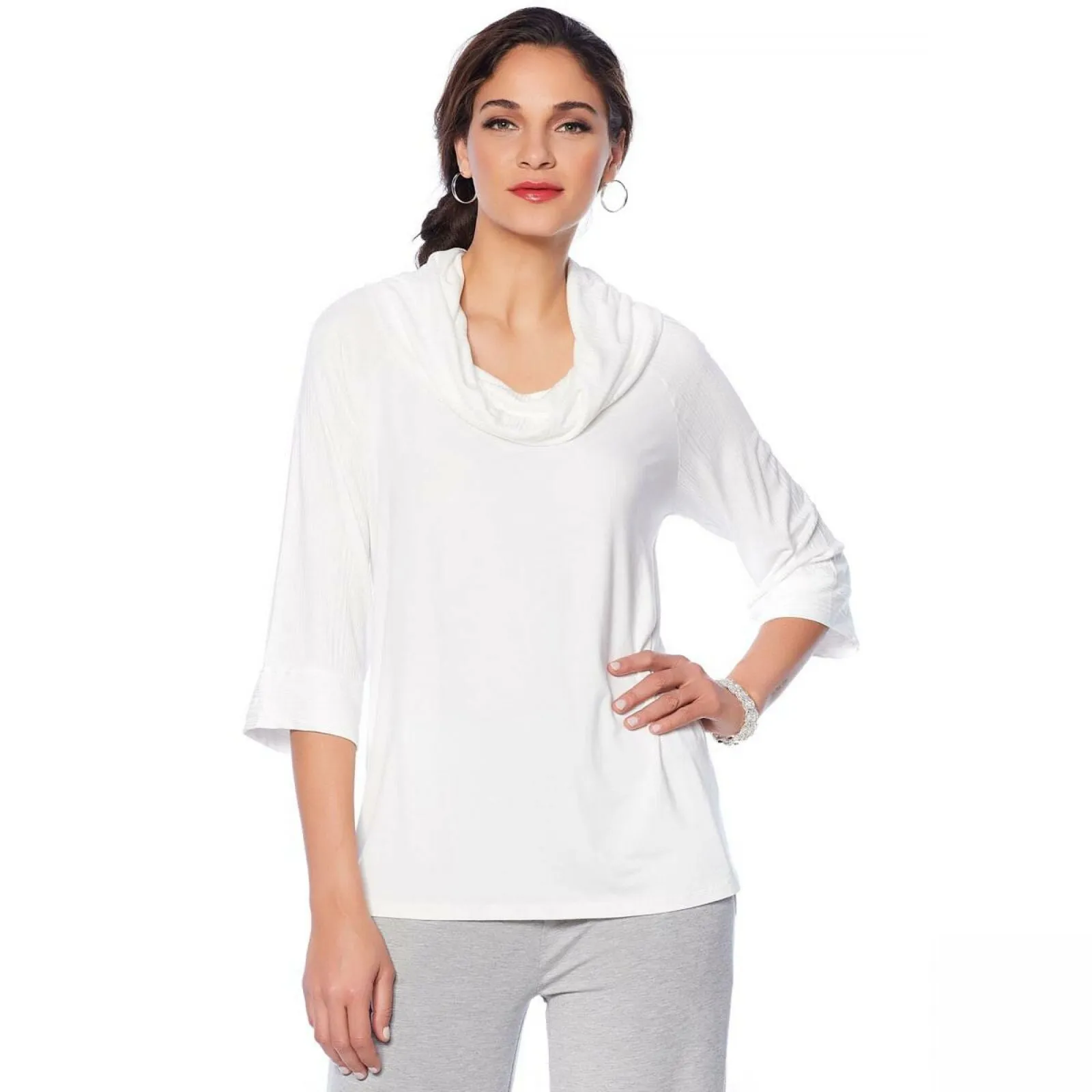 Soft & Cozy Loungewear Women's Plus Size Cool Luxe Knit Cowl Neck Sweater