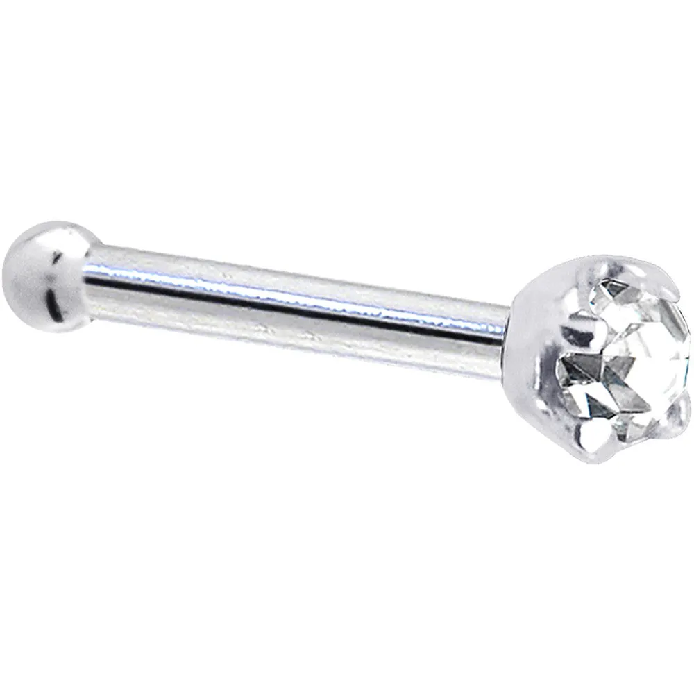 Solid 14kt White Gold 1.5mm Cubic Zirconia Nose Bone