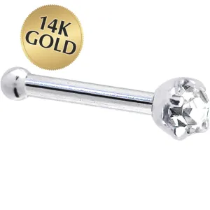 Solid 14kt White Gold 1.5mm Cubic Zirconia Nose Bone