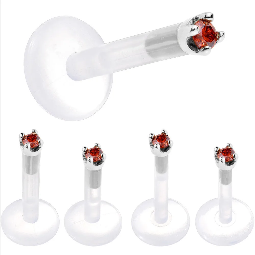 Solid 14KT White Gold 1.5mm Genuine Red Diamond Bioplast Push in Labret
