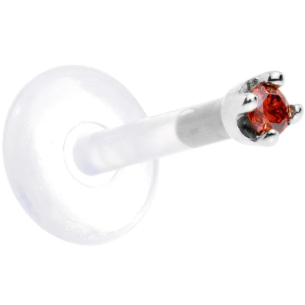 Solid 14KT White Gold 1.5mm Genuine Red Diamond Bioplast Push in Labret