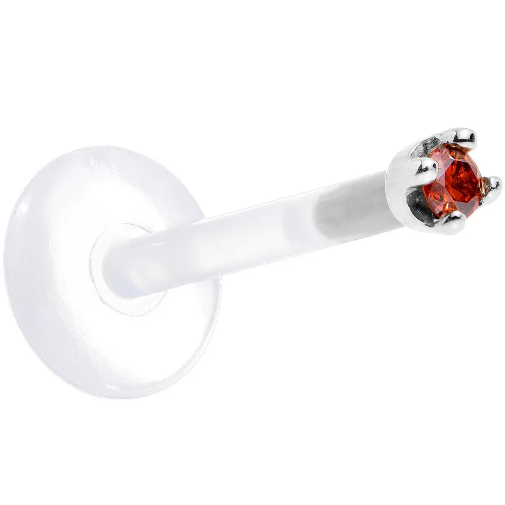 Solid 14KT White Gold 1.5mm Genuine Red Diamond Bioplast Push in Labret