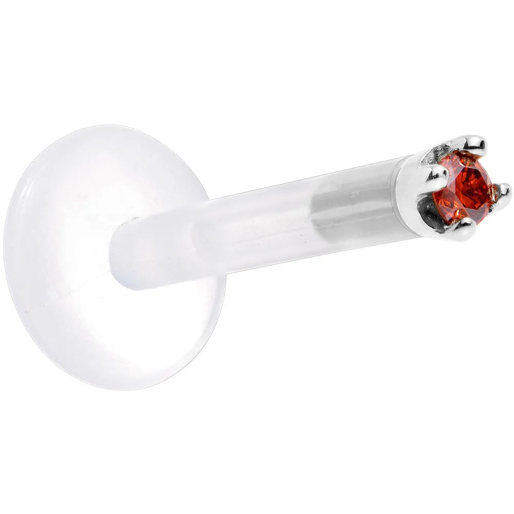 Solid 14KT White Gold 1.5mm Genuine Red Diamond Bioplast Push in Labret
