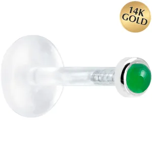 Solid 14KT White Gold 2mm Genuine Jade Bioplast Push in Monroe