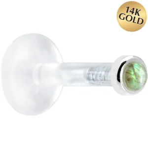 Solid 14KT White Gold 2mm Genuine Labradorite Bioplast Push in Monroe