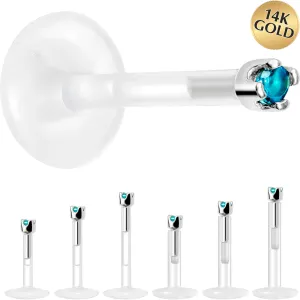 Solid 14KT White Gold December 1.5mm CZ Bioplast Push in Labret Monroe