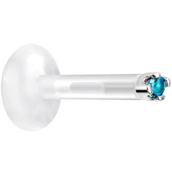Solid 14KT White Gold December 1.5mm CZ Bioplast Push in Labret Monroe