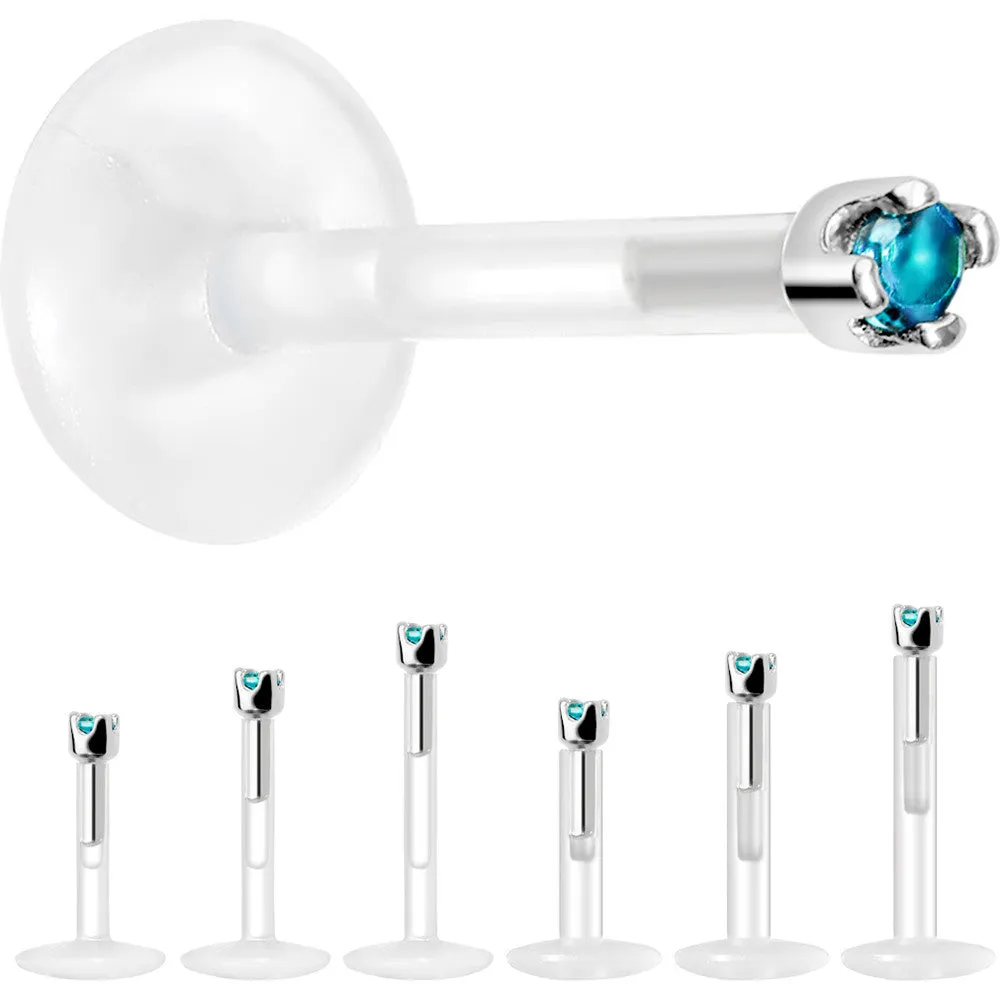 Solid 14KT White Gold December 1.5mm CZ Bioplast Push in Labret Monroe