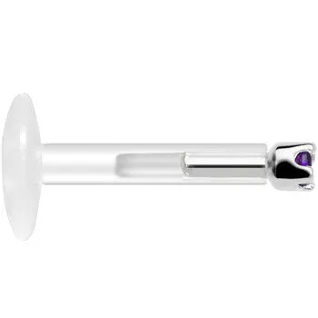 Solid 14KT White Gold February 1.5mm CZ Bioplast Push in Labret Monroe