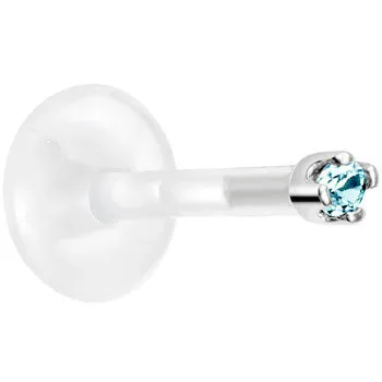 Solid 14KT White Gold March 1.5mm CZ Bioplast Push in Labret Monroe