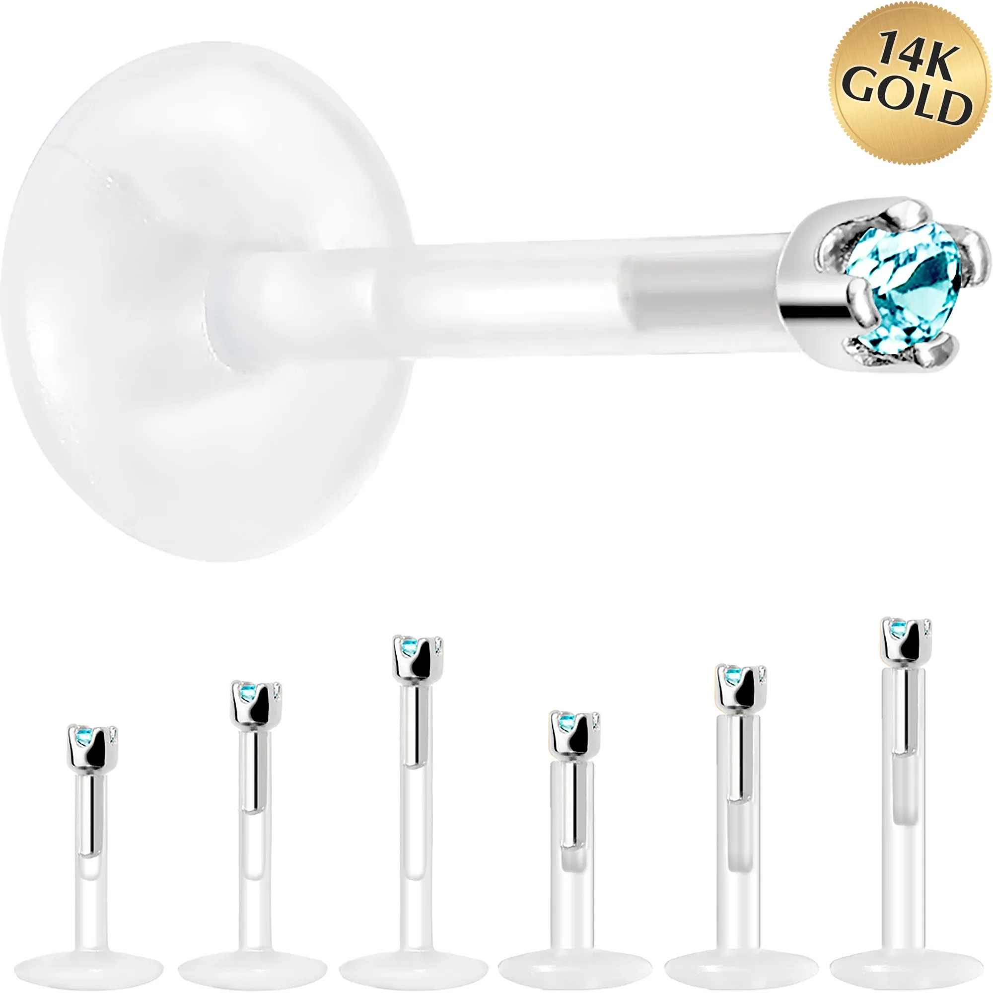 Solid 14KT White Gold March 1.5mm CZ Bioplast Push in Labret Monroe