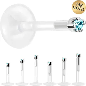 Solid 14KT White Gold March 1.5mm CZ Bioplast Push in Labret Monroe