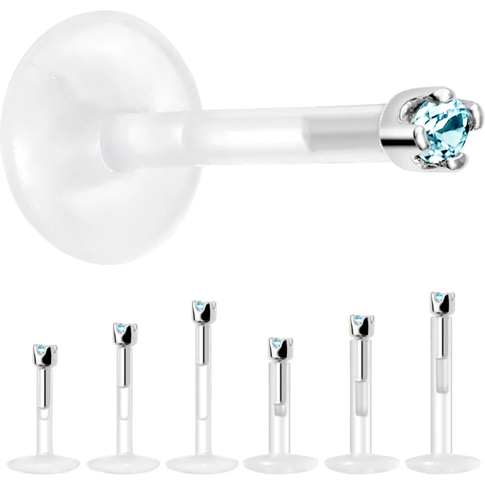 Solid 14KT White Gold March 1.5mm CZ Bioplast Push in Labret Monroe