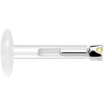 Solid 14KT White Gold November 1.5mm CZ Bioplast Push in Labret Monroe