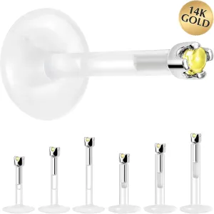 Solid 14KT White Gold November 1.5mm CZ Bioplast Push in Labret Monroe
