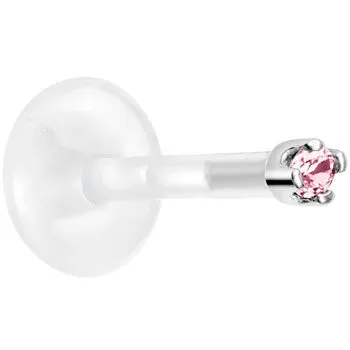 Solid 14KT White Gold October 1.5mm CZ Bioplast Push in Labret Monroe