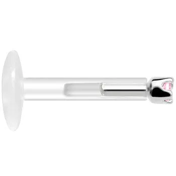 Solid 14KT White Gold October 1.5mm CZ Bioplast Push in Labret Monroe