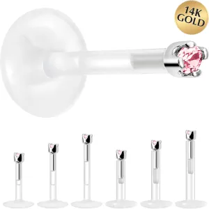 Solid 14KT White Gold October 1.5mm CZ Bioplast Push in Labret Monroe