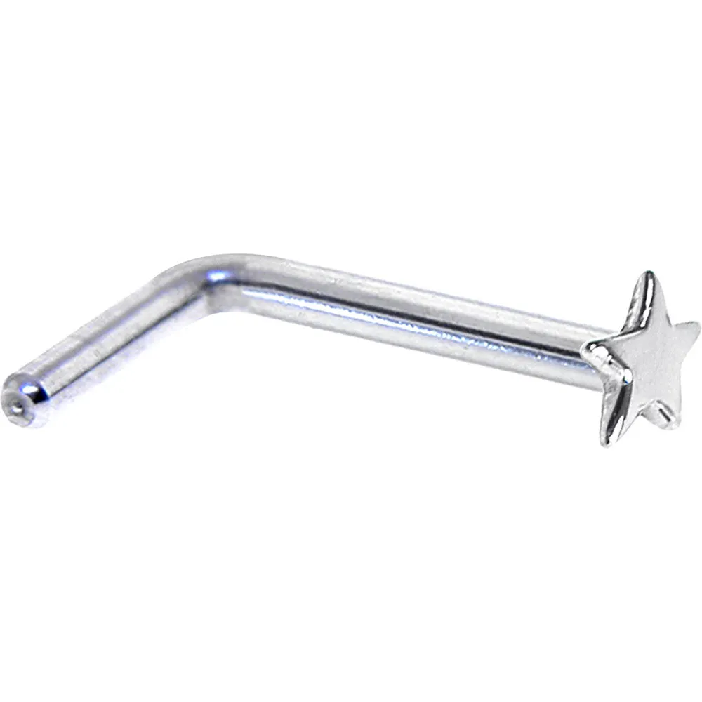 Solid 14KT White Gold Star Nose Ring