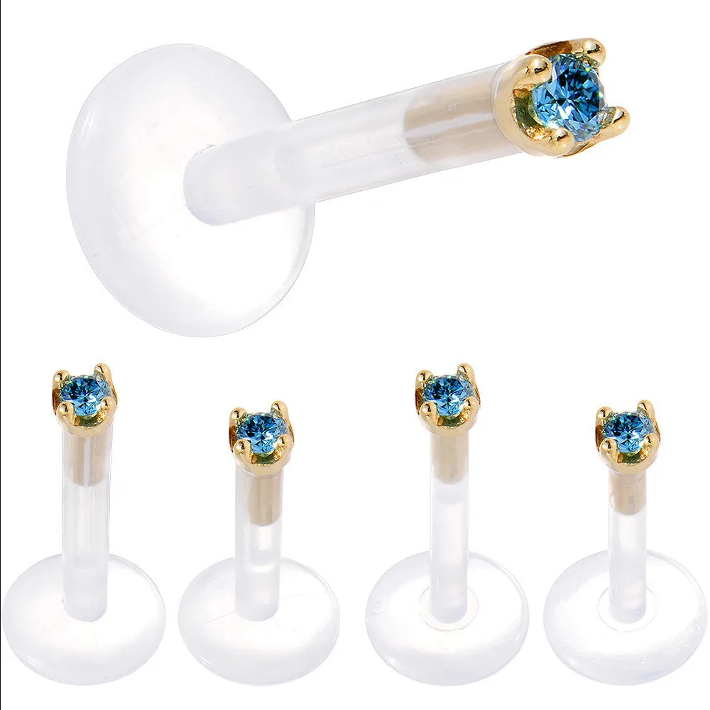 Solid 14KT Yellow Gold 1.5mm Genuine Blue Diamond Bioplast Push in Labret