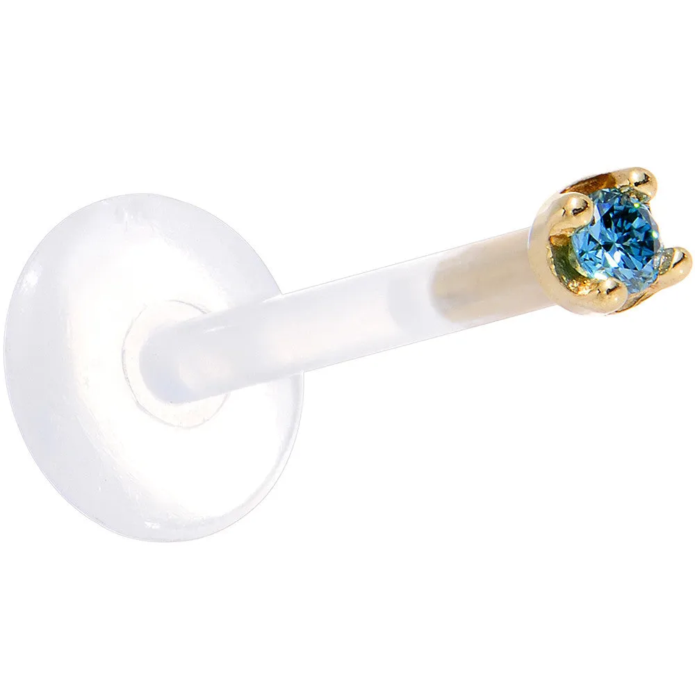 Solid 14KT Yellow Gold 1.5mm Genuine Blue Diamond Bioplast Push in Labret