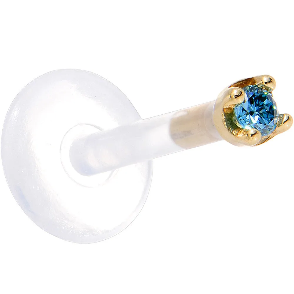 Solid 14KT Yellow Gold 1.5mm Genuine Blue Diamond Bioplast Push in Labret