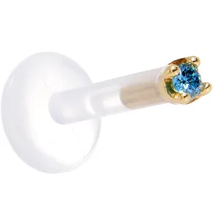 Solid 14KT Yellow Gold 1.5mm Genuine Blue Diamond Bioplast Push in Labret