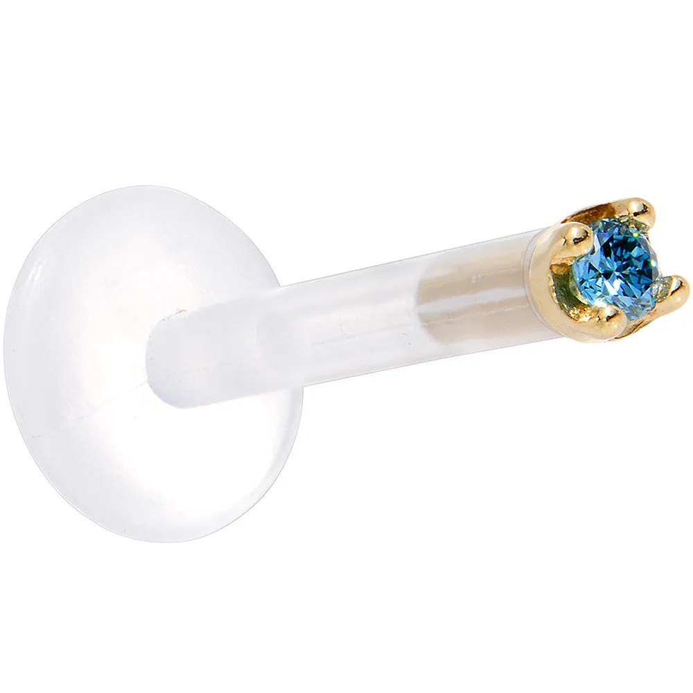 Solid 14KT Yellow Gold 1.5mm Genuine Blue Diamond Bioplast Push in Labret