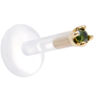 Solid 14KT Yellow Gold 1.5mm Genuine Green Diamond Bioplast Push in Labret