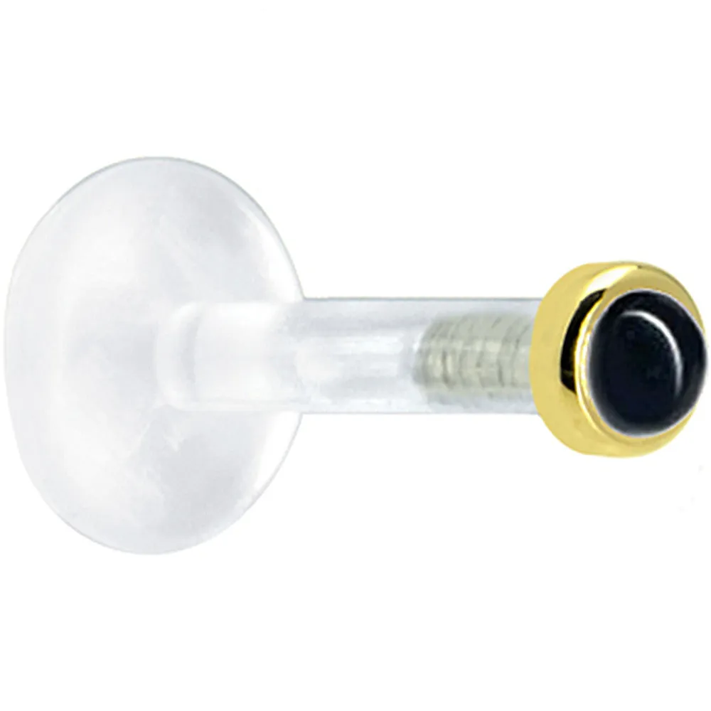Solid 14KT Yellow Gold 2mm Genuine Onyx Bioplast Push in Labret