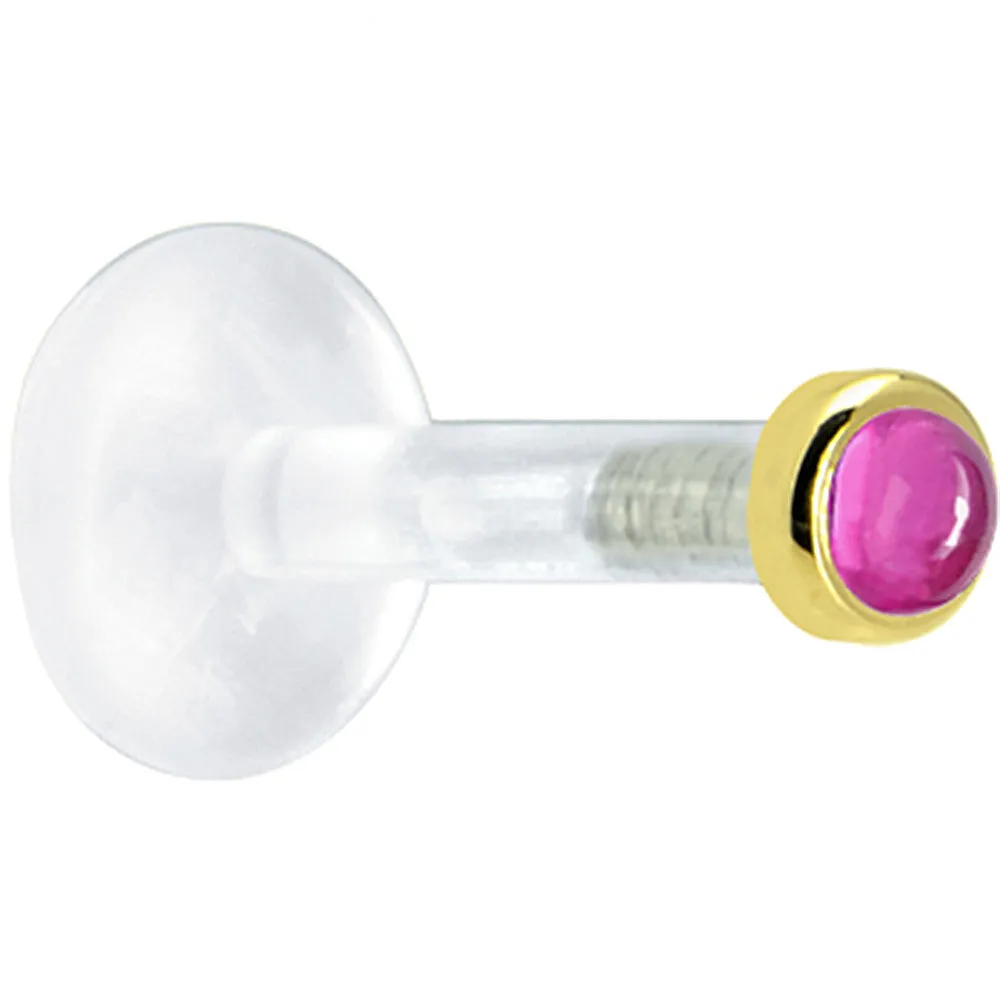 Solid 14KT Yellow Gold 2mm Genuine Pink Tourmaline Bioplast Push in Monroe