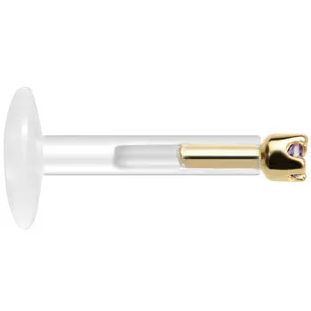 Solid 14KT Yellow Gold June 1.5mm CZ Bioplast Push in Labret Monroe