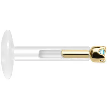 Solid 14KT Yellow Gold March 1.5mm CZ Bioplast Push in Labret Monroe