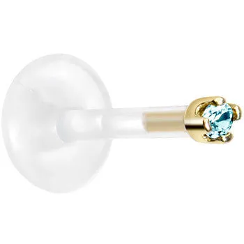 Solid 14KT Yellow Gold March 1.5mm CZ Bioplast Push in Labret Monroe