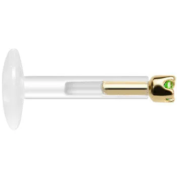 Solid 14KT Yellow Gold May 1.5mm CZ Bioplast Push in Labret Monroe