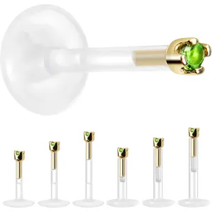 Solid 14KT Yellow Gold May 1.5mm CZ Bioplast Push in Labret Monroe