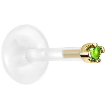 Solid 14KT Yellow Gold May 1.5mm CZ Bioplast Push in Labret Monroe