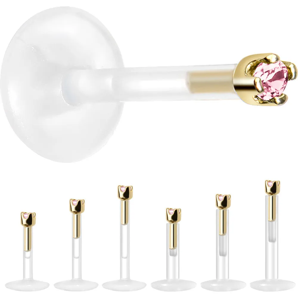 Solid 14KT Yellow Gold October 1.5mm CZ Bioplast Push in Labret Monroe