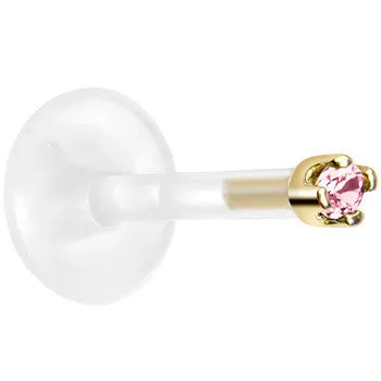 Solid 14KT Yellow Gold October 1.5mm CZ Bioplast Push in Labret Monroe