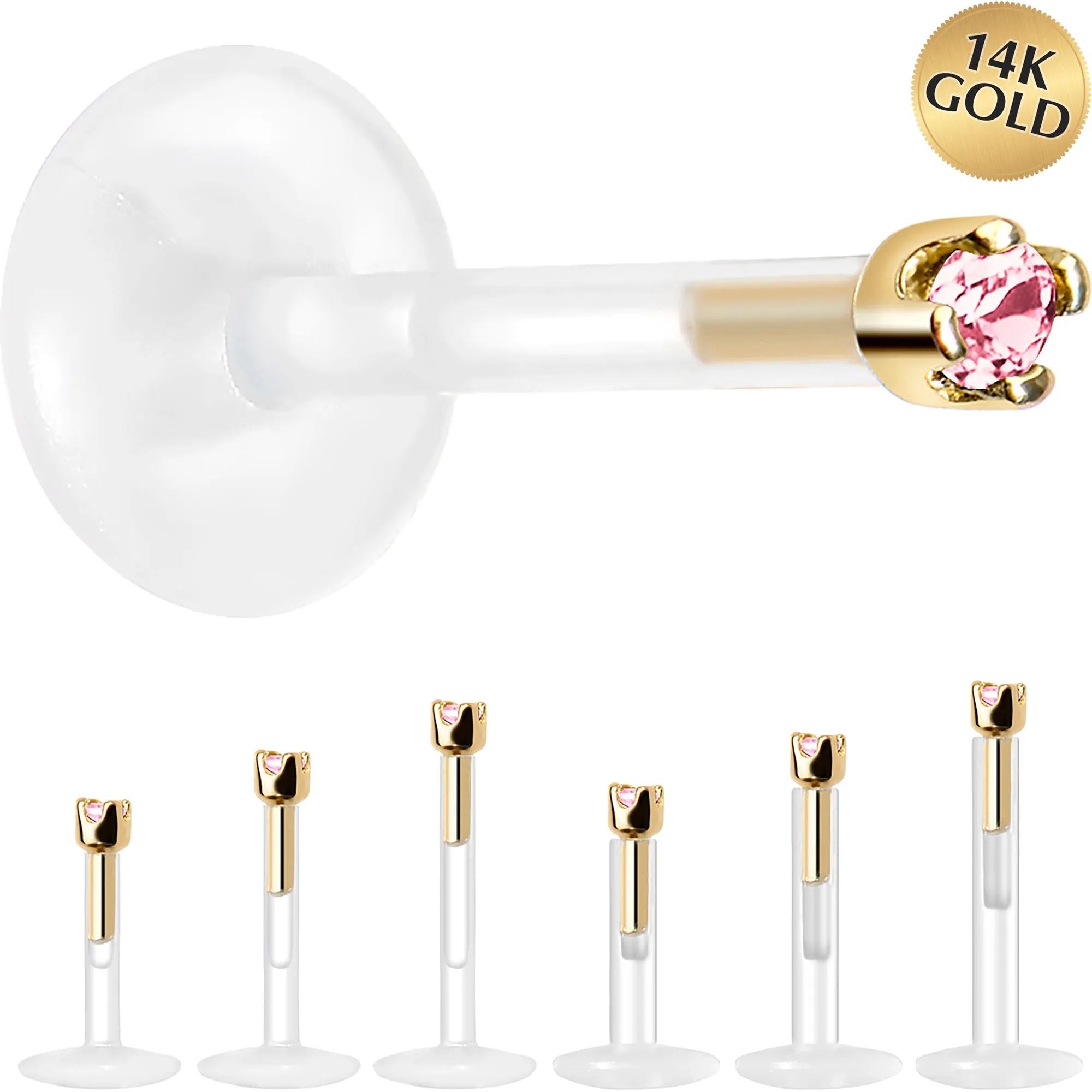 Solid 14KT Yellow Gold October 1.5mm CZ Bioplast Push in Labret Monroe