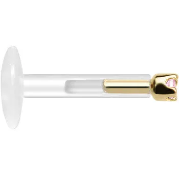 Solid 14KT Yellow Gold October 1.5mm CZ Bioplast Push in Labret Monroe