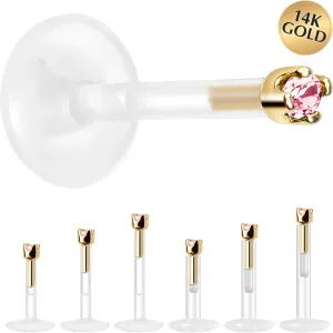 Solid 14KT Yellow Gold October 1.5mm CZ Bioplast Push in Labret Monroe