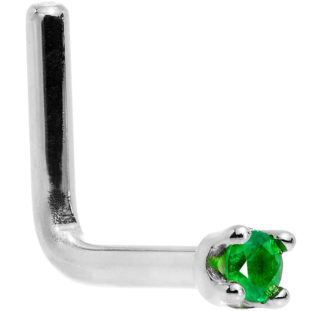 Solid 18KT White Gold (May) 1.5mm Genuine Emerald Nose Ring