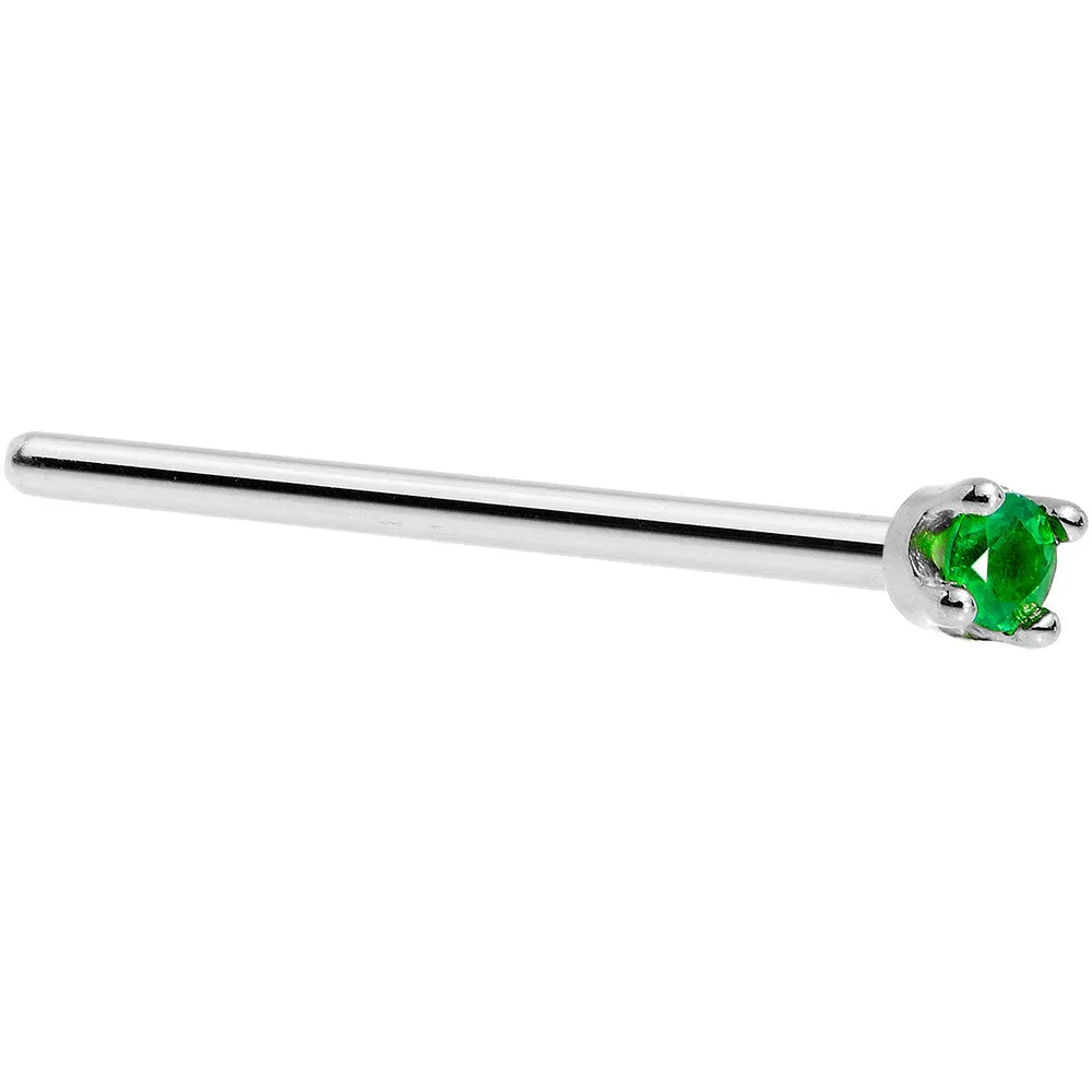 Solid 18KT White Gold (May) 1.5mm Genuine Emerald Nose Ring