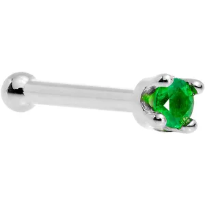 Solid 18KT White Gold (May) 1.5mm Genuine Emerald Nose Ring