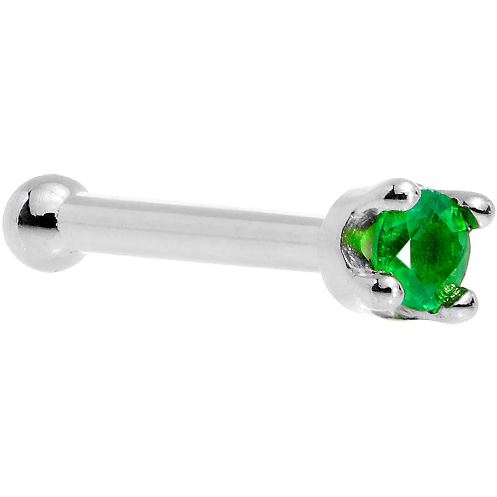 Solid 18KT White Gold (May) 1.5mm Genuine Emerald Nose Ring