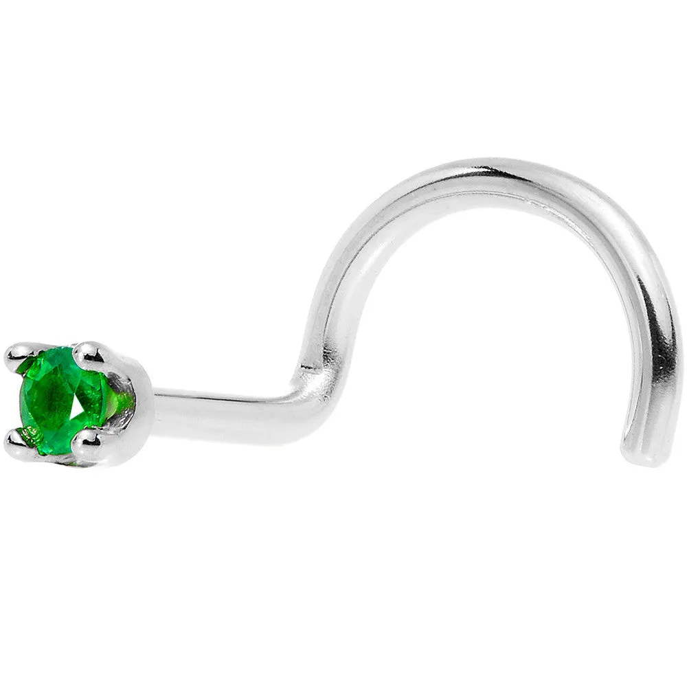 Solid 18KT White Gold (May) 1.5mm Genuine Emerald Nose Ring