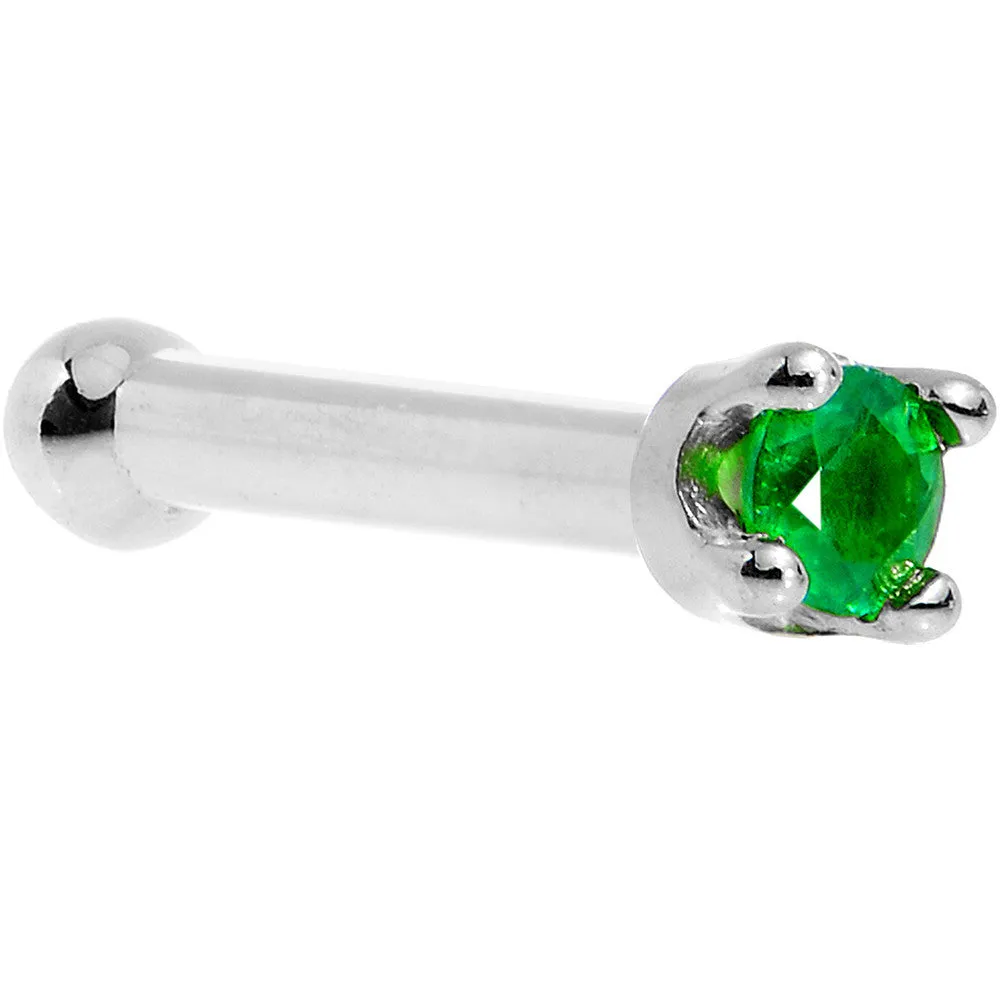 Solid 18KT White Gold (May) 1.5mm Genuine Emerald Nose Ring